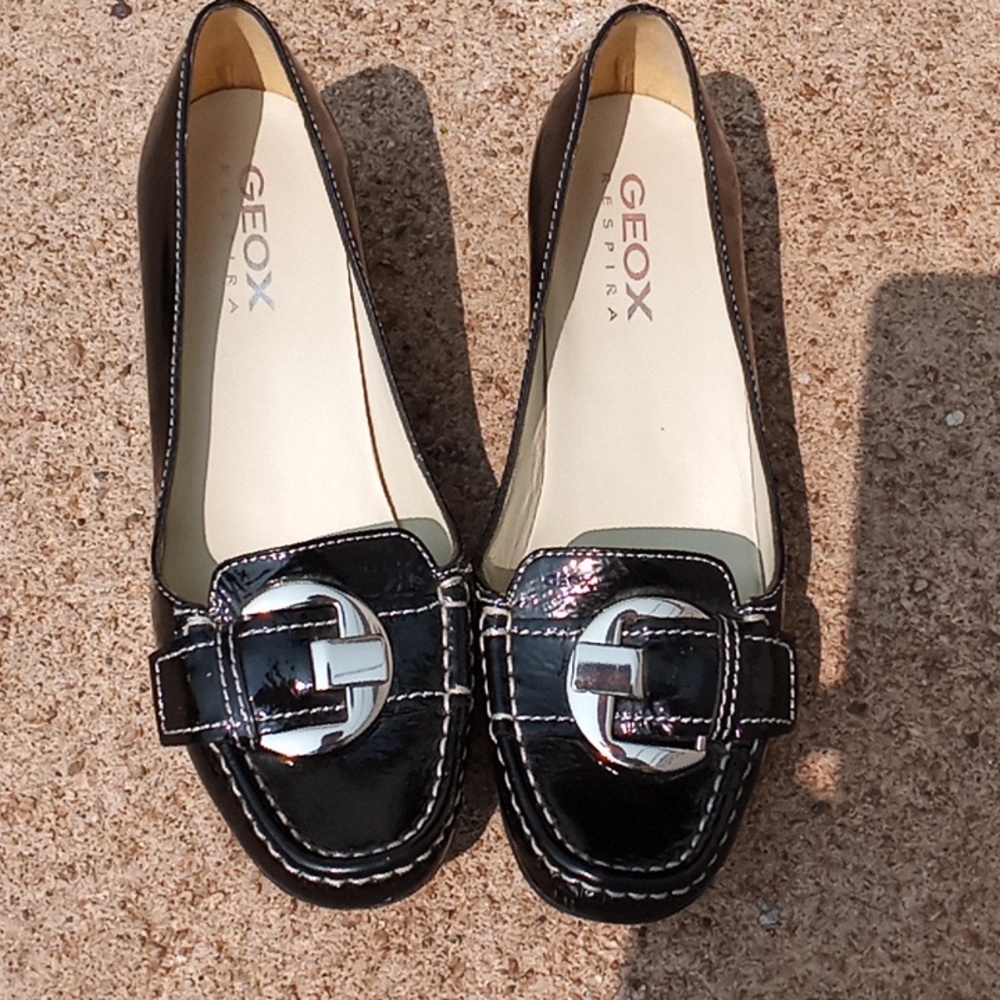 Geox Black Patent Leather with Silver Buckles